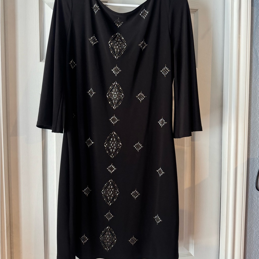 White House Black Market Black Dress with Silver Accents